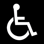 Pyörätuolisymboli mustalla pohjalla