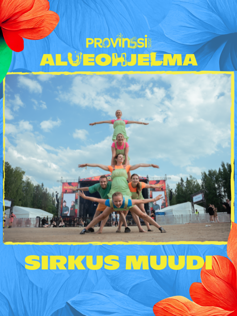 Sirkus Moodin ihmispyramidi Provinssin päälavan edessä.