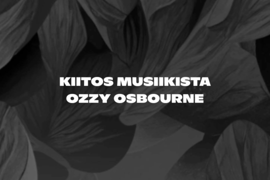 Musta kuva, valkoinen teksti Kiitos musiikista Ozzy Osbourne